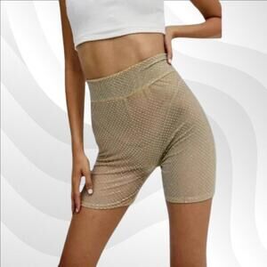 2/$50 For Love & Lemons Kiara Sheer Rhinestone Bike Shorts XS – Beige Sparkle